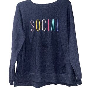 Wildfox Social Women's Navy Blue Sweatshirt Embroidered Large